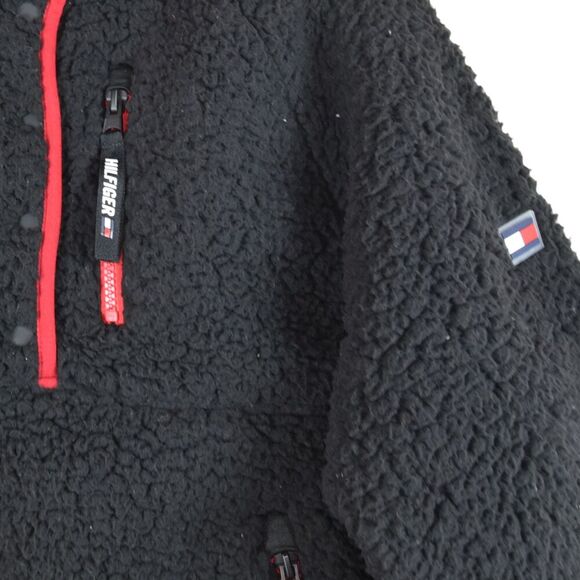 TOMMY HILFIGER Sport Womens 1/4 Snap Sherpa Sweater Medium Black Pullover Crop - Picture 7 of 7